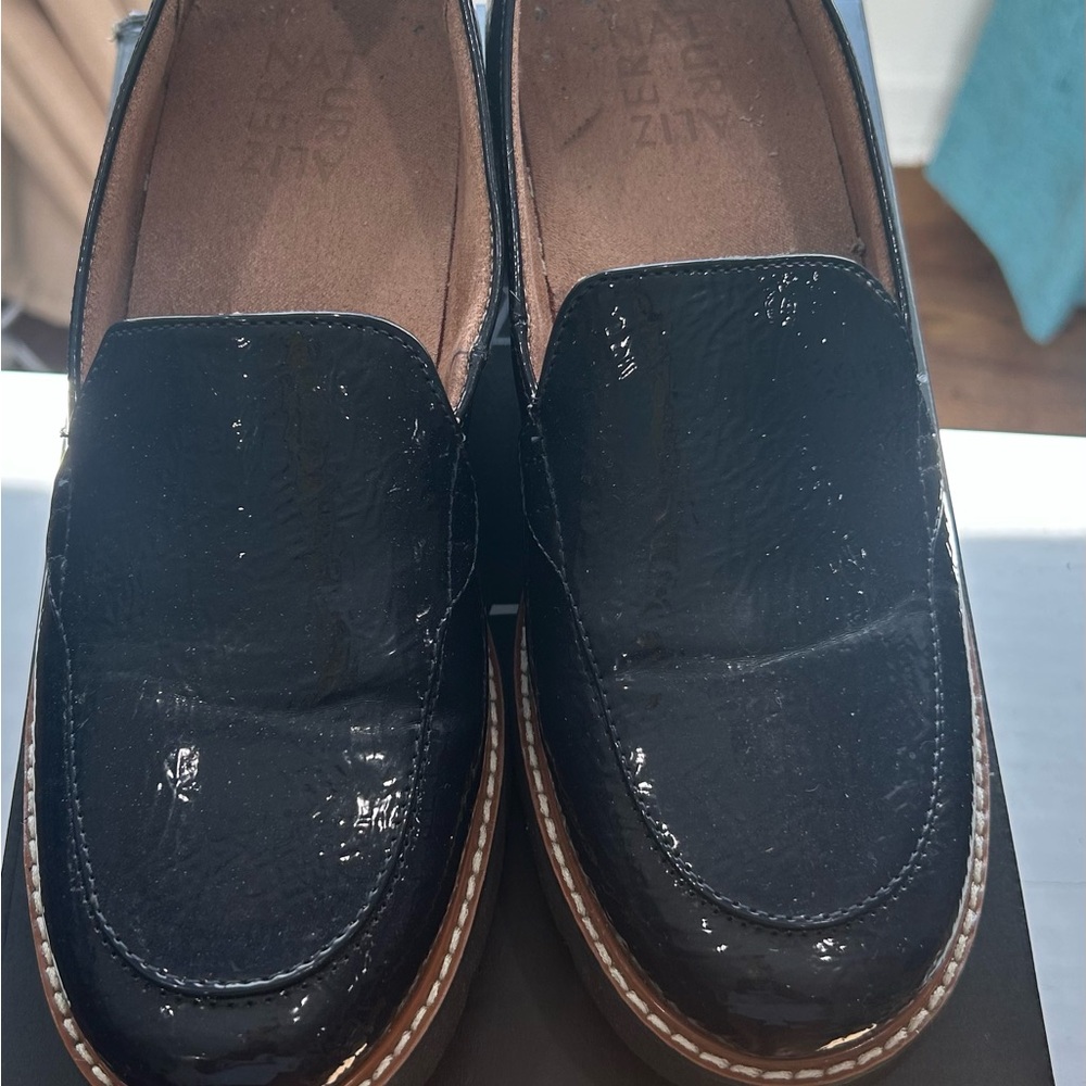 Naturalizer Glossy Black Platform Loafers